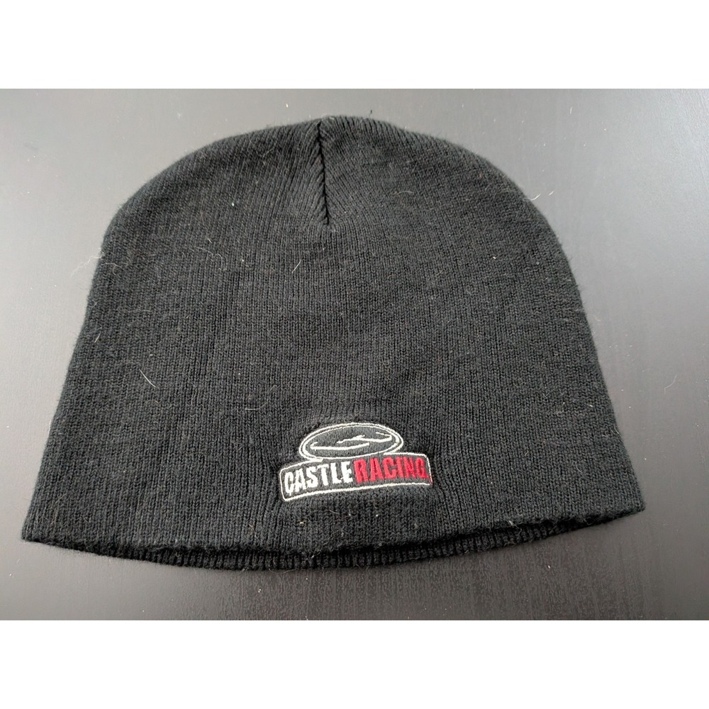 Castle Racing Knit Beanie Hat Script Logo OS Black‎
